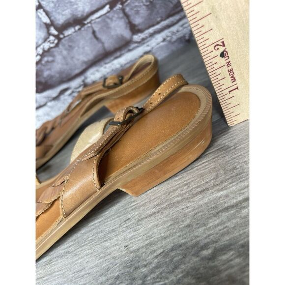 Coasters 2684 Brown Leather Braided Strappy Heel Sandals Women Sz 7M US/38EU - Picture 8 of 16